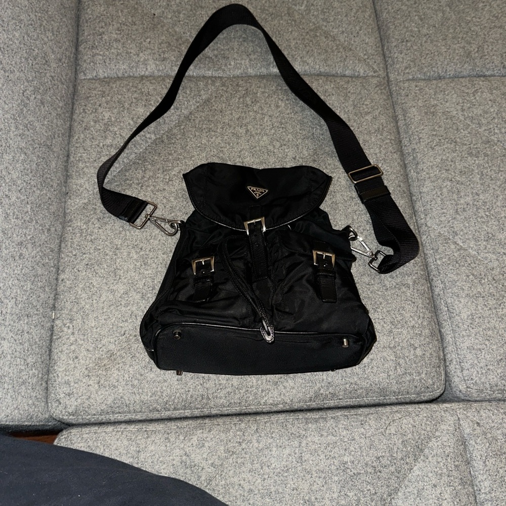 Prada Black Backpack with Silver Details